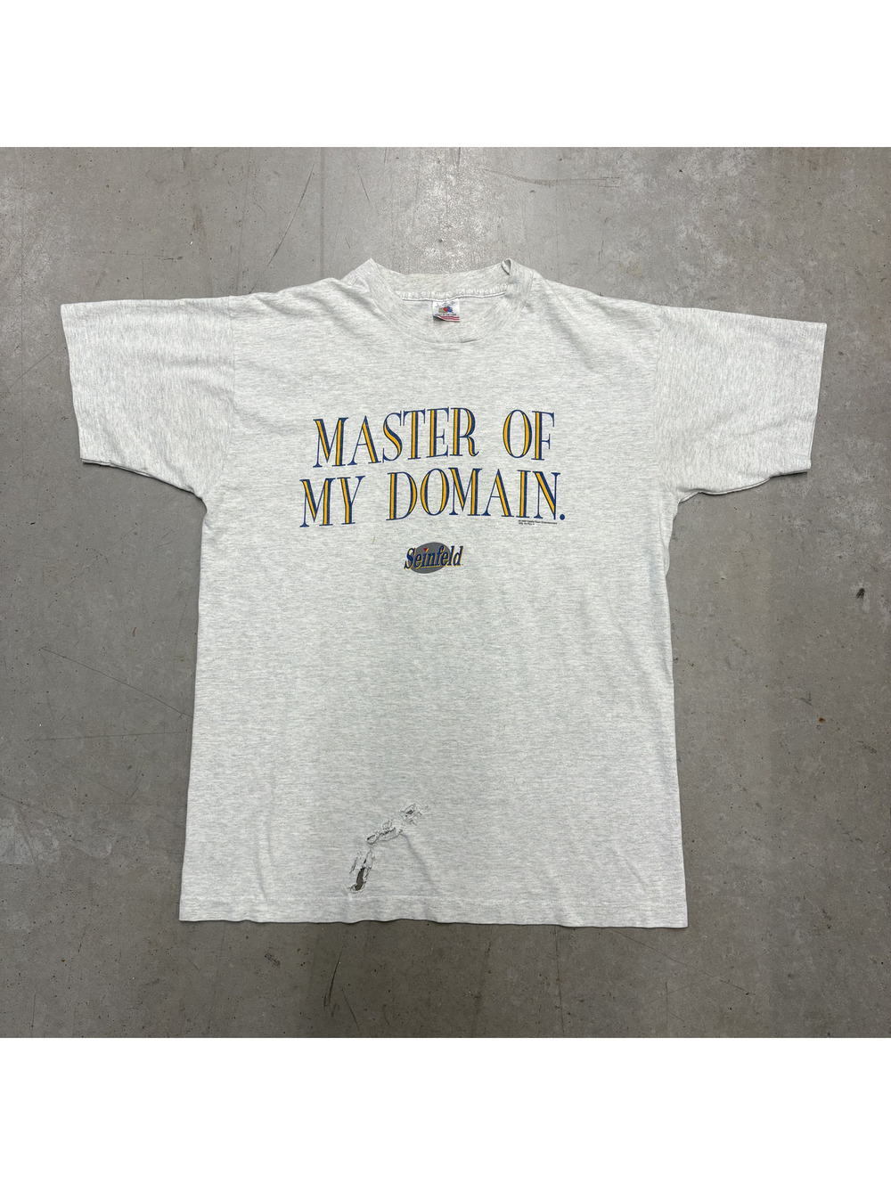 Vintage 90s Seinfeld Master Of My Domain Graphic Flawed T-Shirt Large Gray